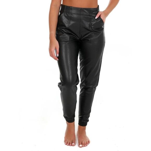 Spanx Leather Like Jogger Size Medium Black High Rise Faux 20364R